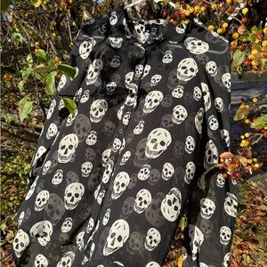 Black Skull Print Sheer Blouse